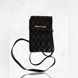 Betsey Johnson Black Quilted Crossbody Purse Bag with Gold accents